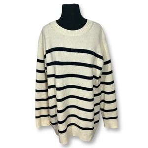 J.Crew Striped Oversized Sweater Merino Wool Crew Neck‎ Pullover Ivory Womens S